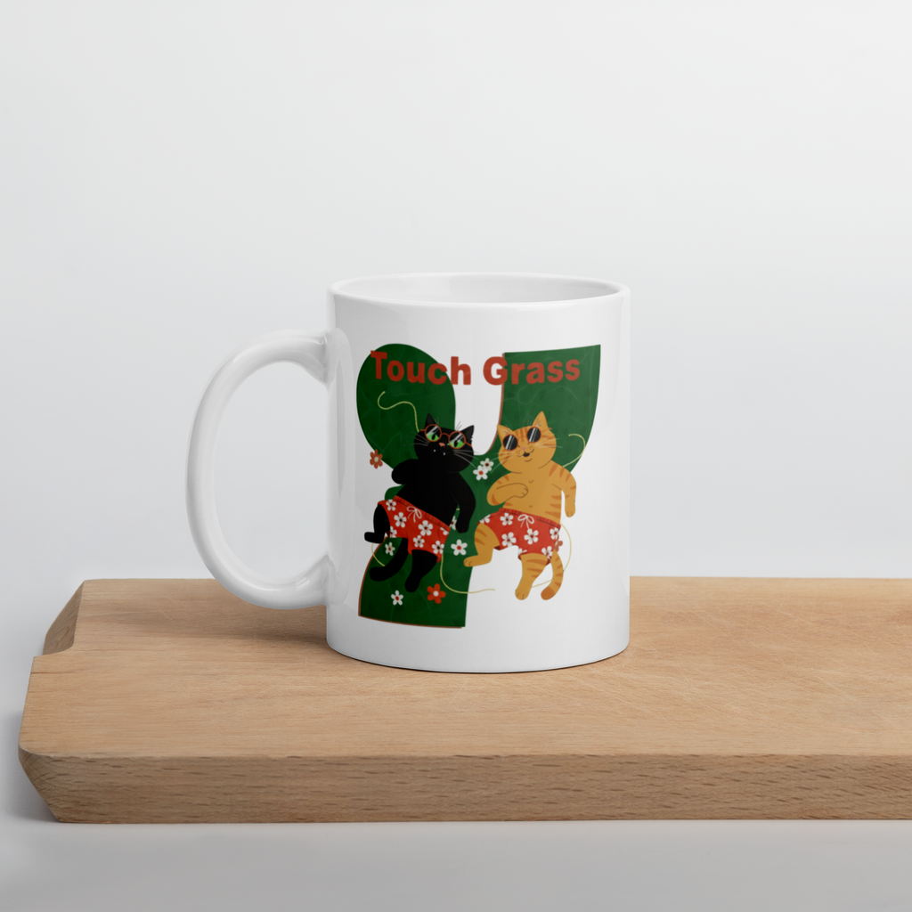 Touch Grass White Glossy Ceramic Mug 11 oz, 15 oz, 20 oz Dishwasher & Microwave Safe Ideal Gift or Everyday Essential