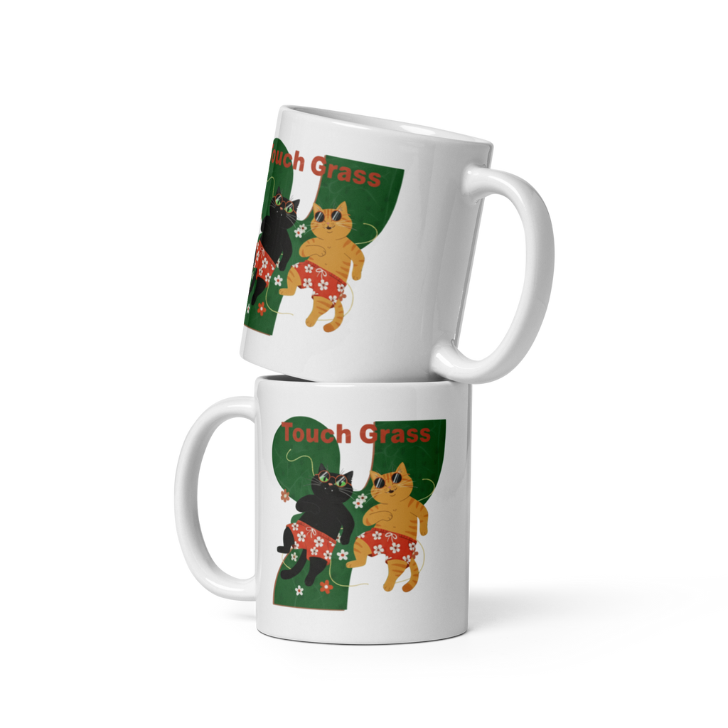 Touch Grass White Glossy Ceramic Mug 11 oz, 15 oz, 20 oz Dishwasher & Microwave Safe Ideal Gift or Everyday Essential