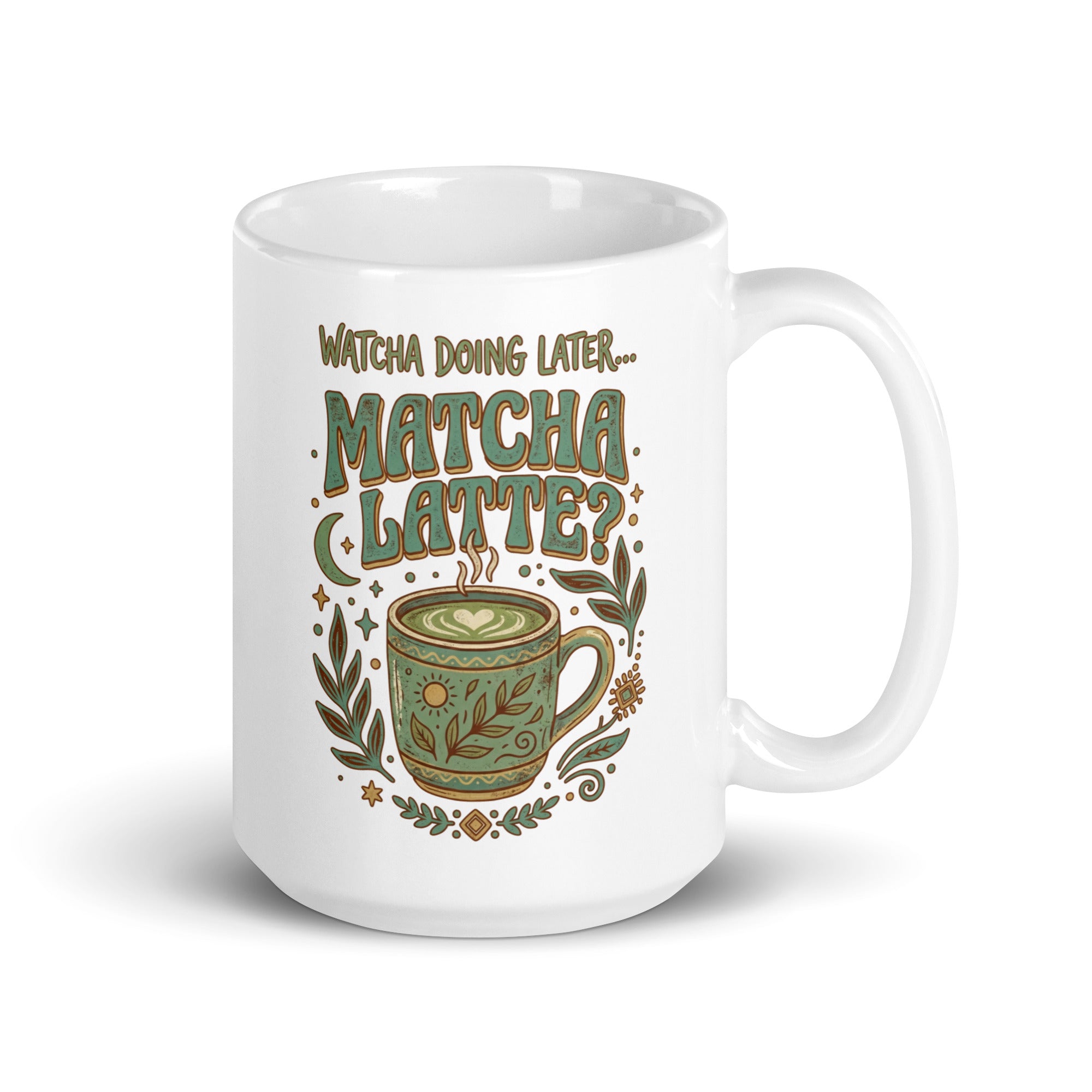 Watcha Doing, Matcha Latte White glossy mug