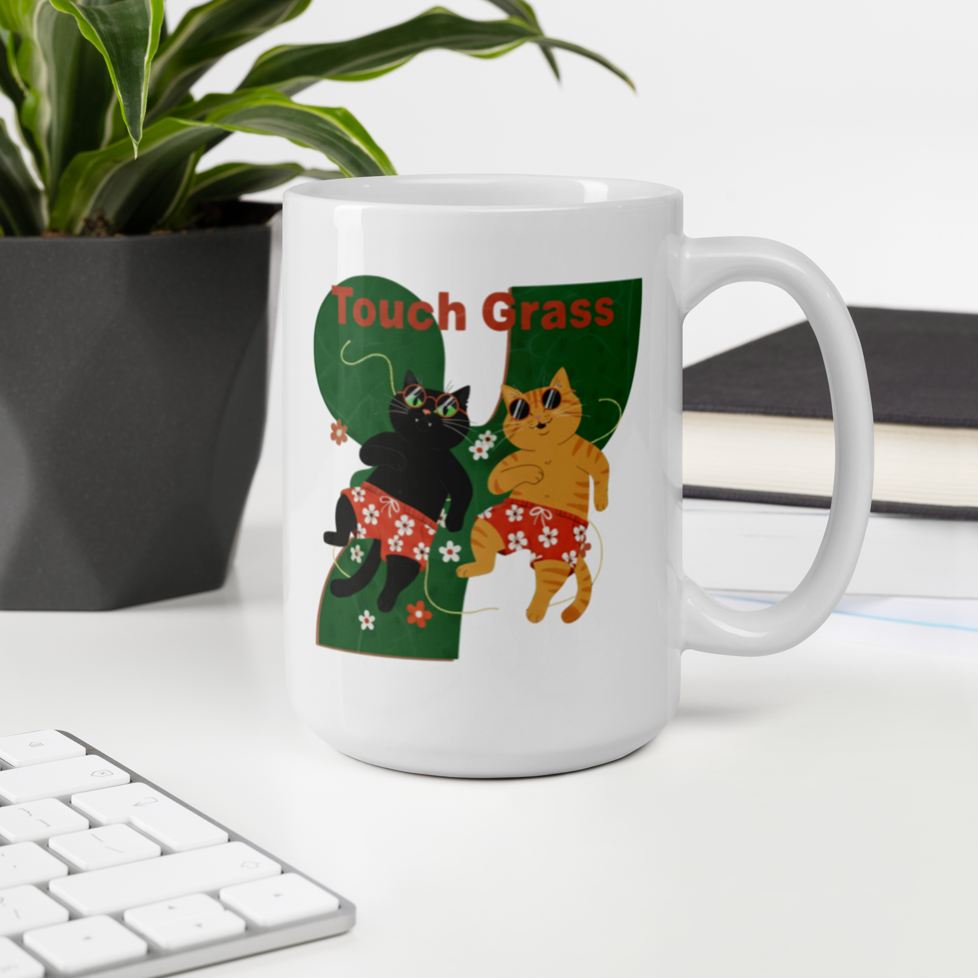 Touch Grass White Glossy Ceramic Mug 11 oz, 15 oz, 20 oz Dishwasher & Microwave Safe Ideal Gift or Everyday Essential