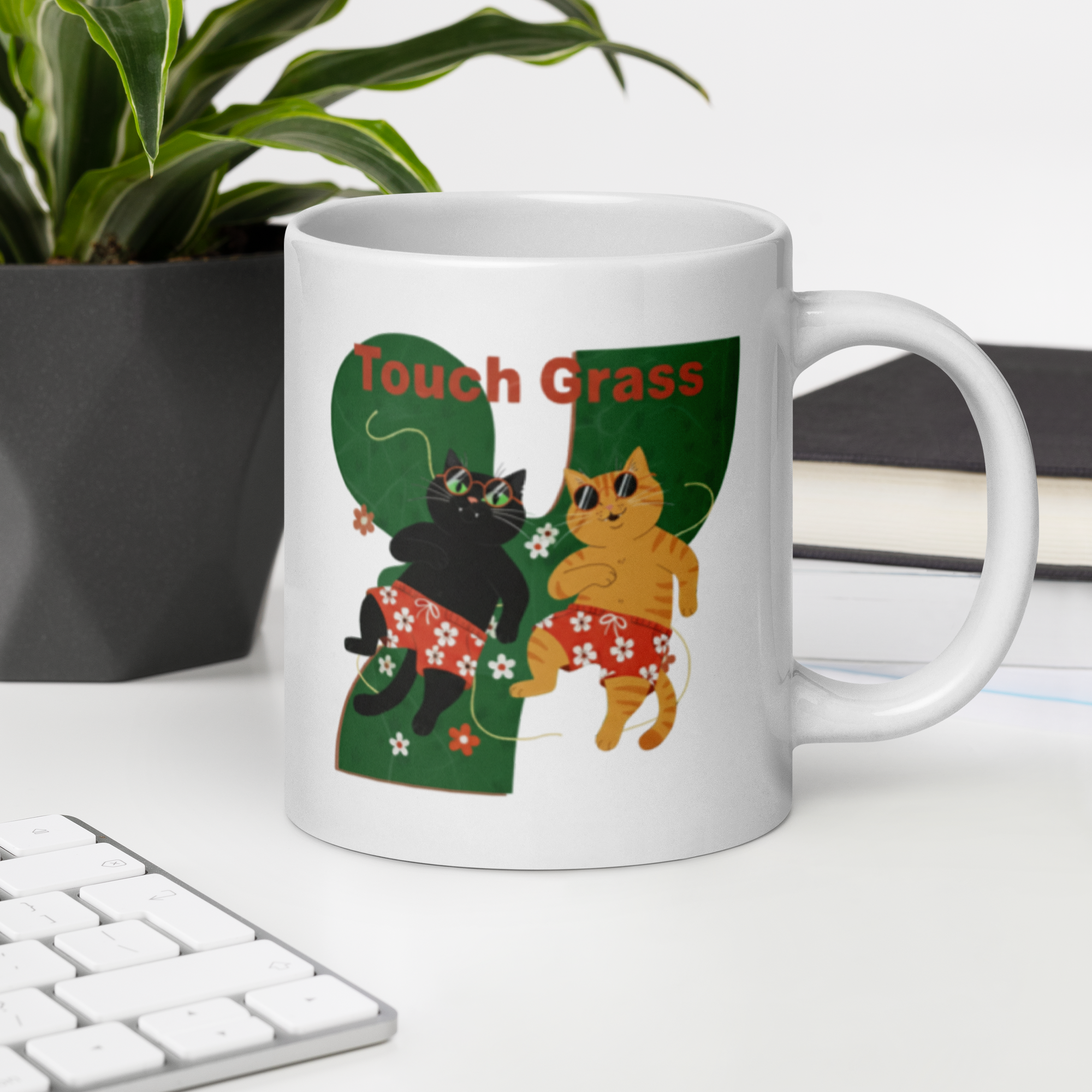 Touch Grass White Glossy Ceramic Mug 11 oz, 15 oz, 20 oz Dishwasher & Microwave Safe Ideal Gift or Everyday Essential